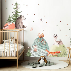 Nálepky do detskej izby - Lesné zvieratká a kopce